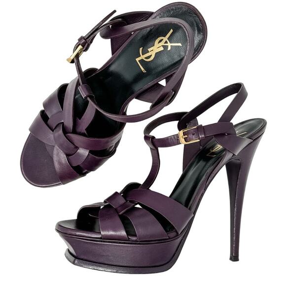 Saint Laurent YSL Tribute 135 Plum Purple Platform Strap Heels Sandals size 40 - Picture 15 of 15